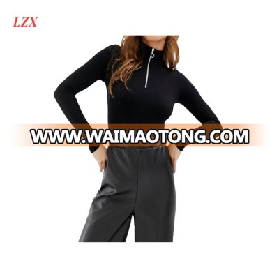 Chinese Factory Hotsale High Neck Zip Front Ribbed Bodysuit