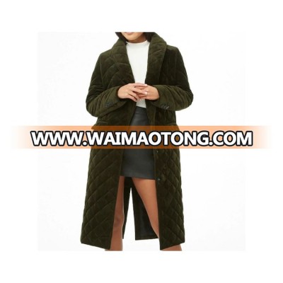 Custom color women winter apparel heavyweight long quilted velvet coat