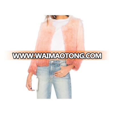 Wholesale  women clothing Pink faux fur boxy jackets