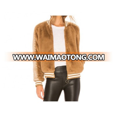 New women clothing bomber style faux fur jacket