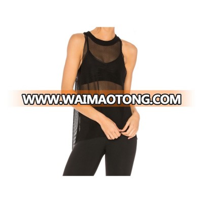 Online shopping China clothes factory Black raw cut mesh tank