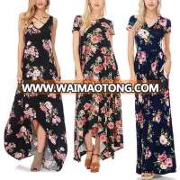 2017 women Wear dresses Navy / Black Floral Maxi Dresses women lady