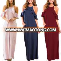 Wholesale boutique clothing china Women's Casual Cold Shoulder Ruffle long dresses for women islamic